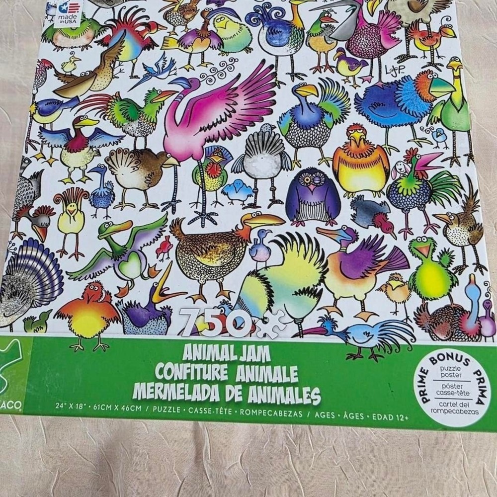 Ceaco Animal Jam 750 Piece Jigsaw Puzzle Lori Schory Colorful Birds Art Poster